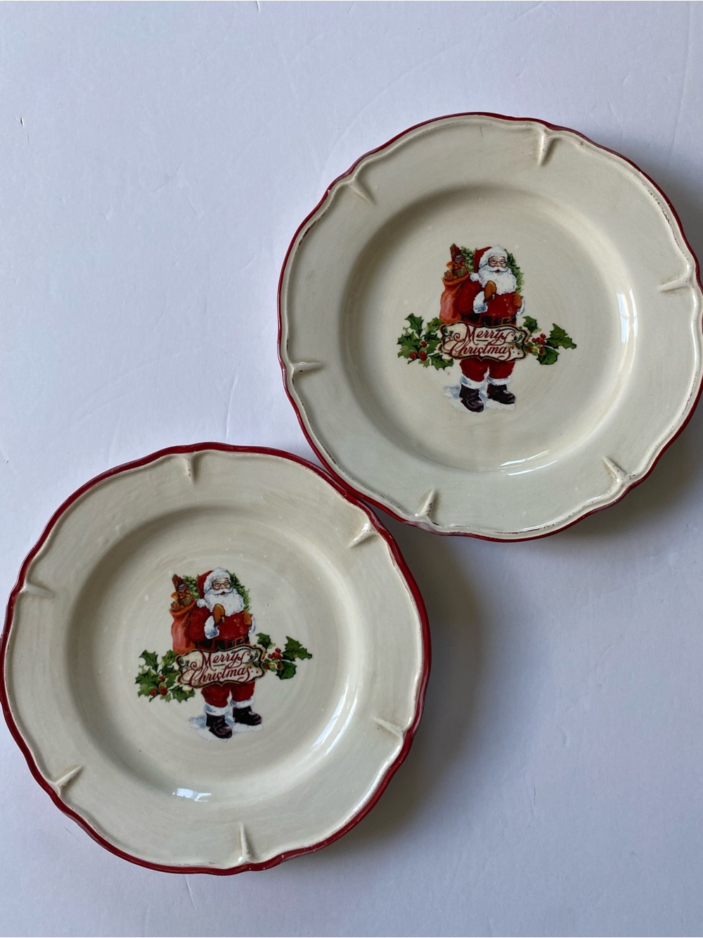 Vintage Pier 1 Imports Santa Salad Set Of 2 Dessert Plate Christmas Earthenware